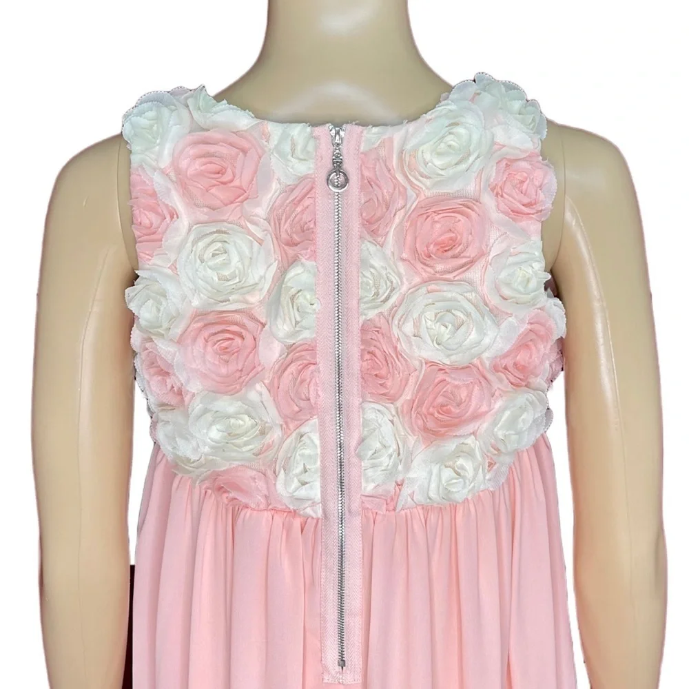 Dreamy Retro Chiffon Rose Bud Empire Babydoll Dress Size 14
